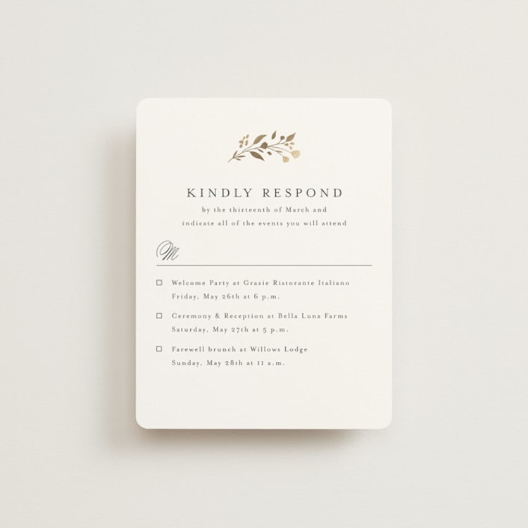 "Embrace" - Foil-Pressed Multi-Event RSVP Cards in Cloudy by Jennifer Postorino - Front
