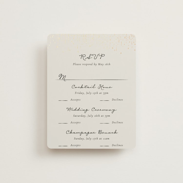 "Hand Illustrated Whimsical Chandelier" - Foil-Pressed Multi-Event RSVP Cards in Noir by Jackie Crawford - Front