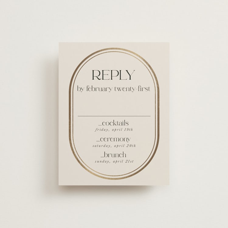 "oval" - Foil-Pressed Multi-Event RSVP Cards in Sandstone by lori jacobs wemple - Front