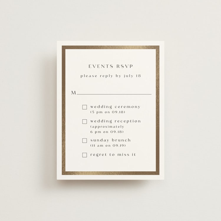 "Framed Photo" - Foil-Pressed Multi-Event RSVP Cards in Latte by Stacy Maalouf - Front