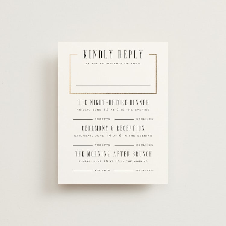 "Documentary" - Foil-Pressed Multi-Event RSVP Cards in Lily by Heather Schertzer - Front
