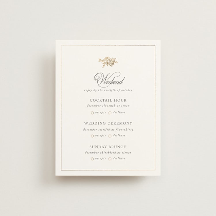 "Here With You" - Foil-Pressed Multi-Event RSVP Cards in Classic Bride by Design Lotus - Front