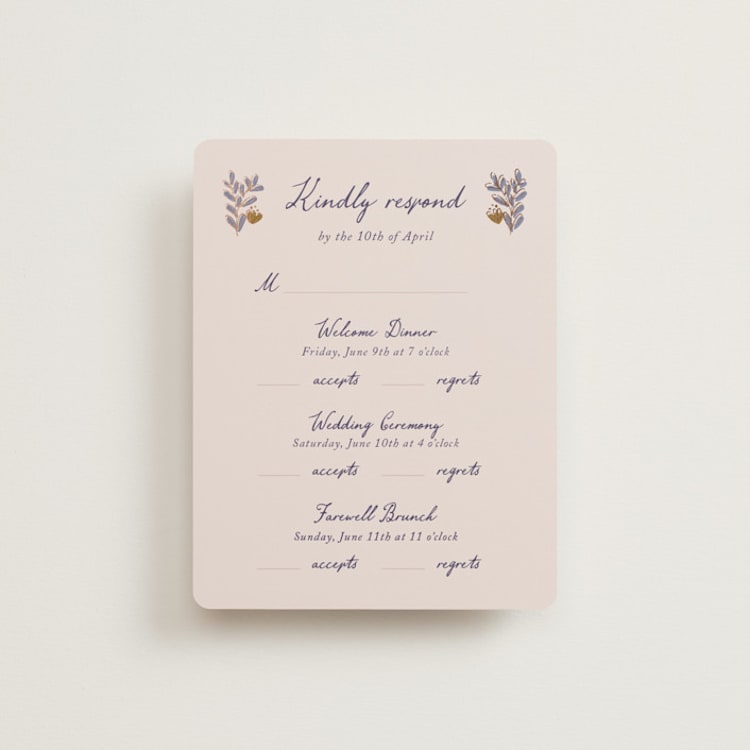 "Together in Bloom" - Foil-Pressed Multi-Event RSVP Cards in Wisteria by Monika Konieczna - Front