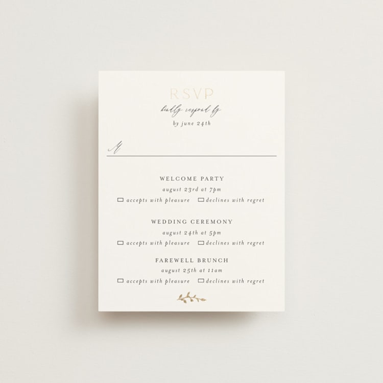 "Delicate Vine" - Foil-Pressed Multi-Event RSVP Cards in Alabaster by Susan Moyal - Front
