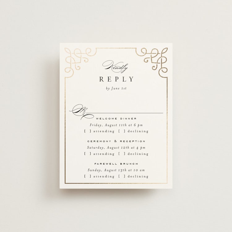 "Intertwined" - Foil-Pressed Multi-Event RSVP Cards in Pearl by Janean Hinger - Front