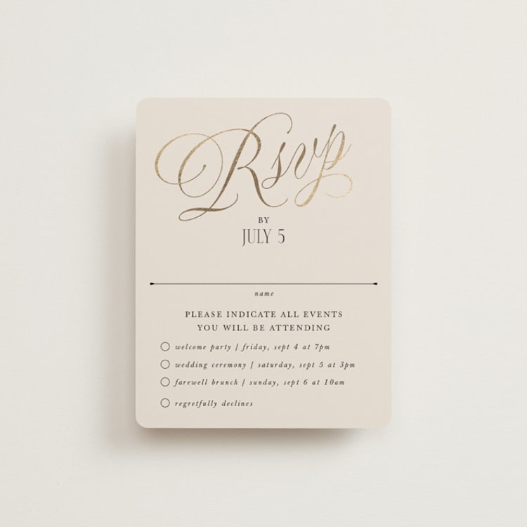 "Mirin" - Foil-Pressed Multi-Event RSVP Cards in Linen by Kate Ahn - Front