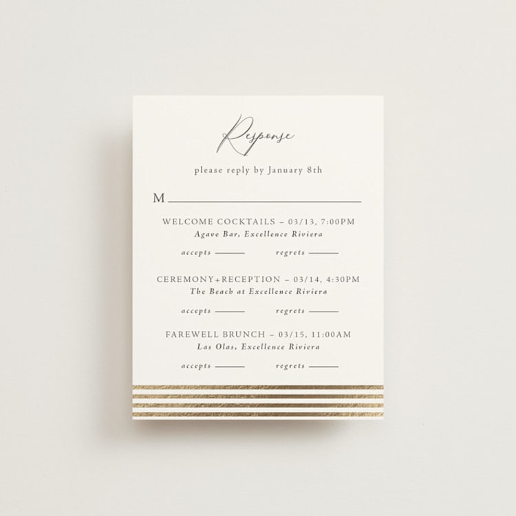 "Palm Monogram" - Foil-Pressed Multi-Event RSVP Cards in Leaf by Olivia Raufman - Front