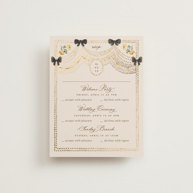 "Tuileries" - Foil-Pressed Multi-Event RSVP Cards in Golden by Claudia Orengo - Front
