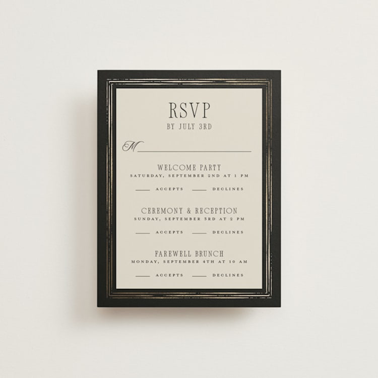 "Emilie" - Foil-Pressed Multi-Event RSVP Cards in Noir by Randi Cirelli - Front
