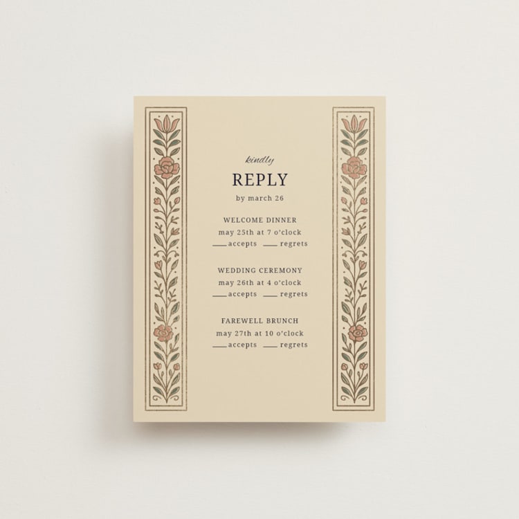 "Botanical Tapestry" - Foil-Pressed Multi-Event RSVP Cards in Navy by Jess Rosa Beck - Front