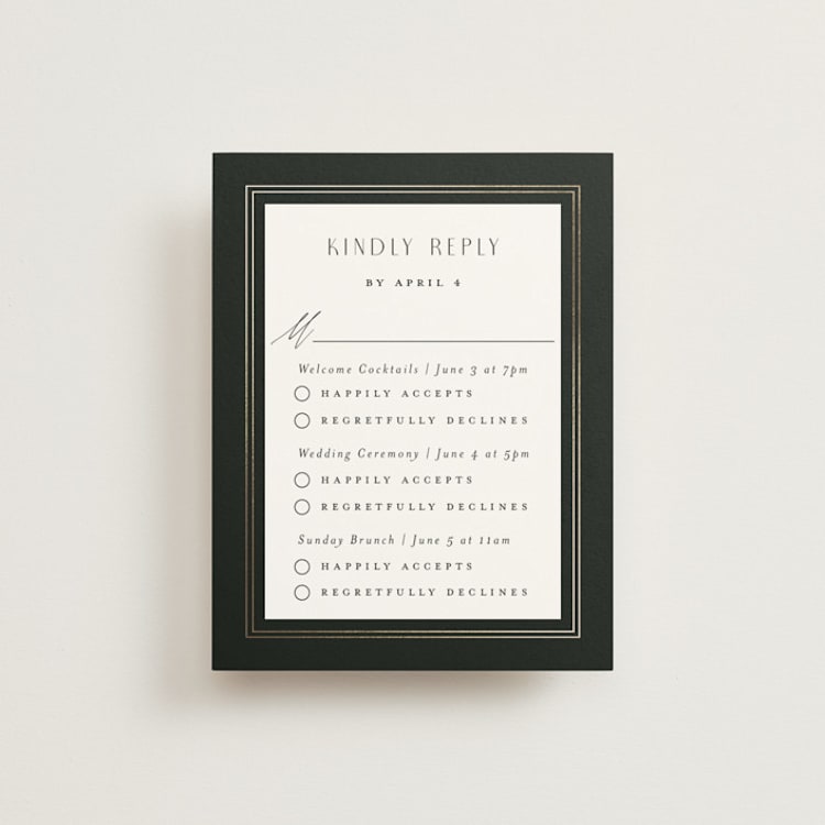 "Majesty" - Foil-Pressed Multi-Event RSVP Cards in Onyx by Nicoletta Savod - Front