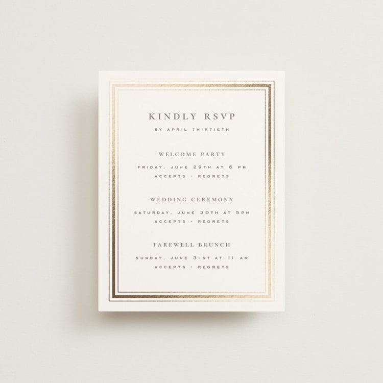 "Hampton" - Foil-Pressed Multi-Event RSVP Cards in Chantilly by Wildfield Paper Co - Front