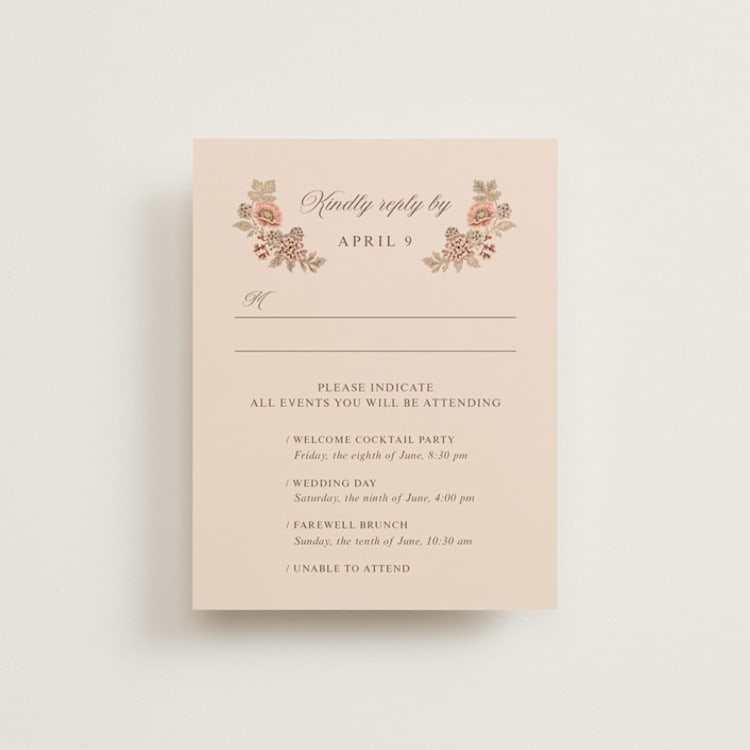 "Blooming path" - Foil-Pressed Multi-Event RSVP Cards in Chocolate by Paola Benenati - Front