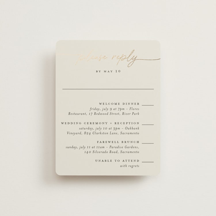 "silk" - Foil-Pressed Multi-Event RSVP Cards in Linen by Pippa Shaw - Front