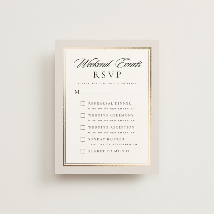 "Gilded Forest" - Foil-Pressed Multi-Event RSVP Cards in Snow by Stacy Maalouf - Front