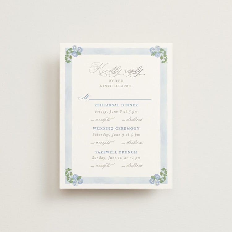 "Pillowy border" - Foil-Pressed Multi-Event RSVP Cards in Ocean by Creo Study - Front