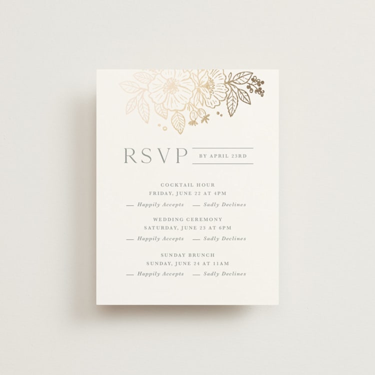 "Wild Roses" - Foil-Pressed Multi-Event RSVP Cards in Powder Blue by Kristen Smith - Front