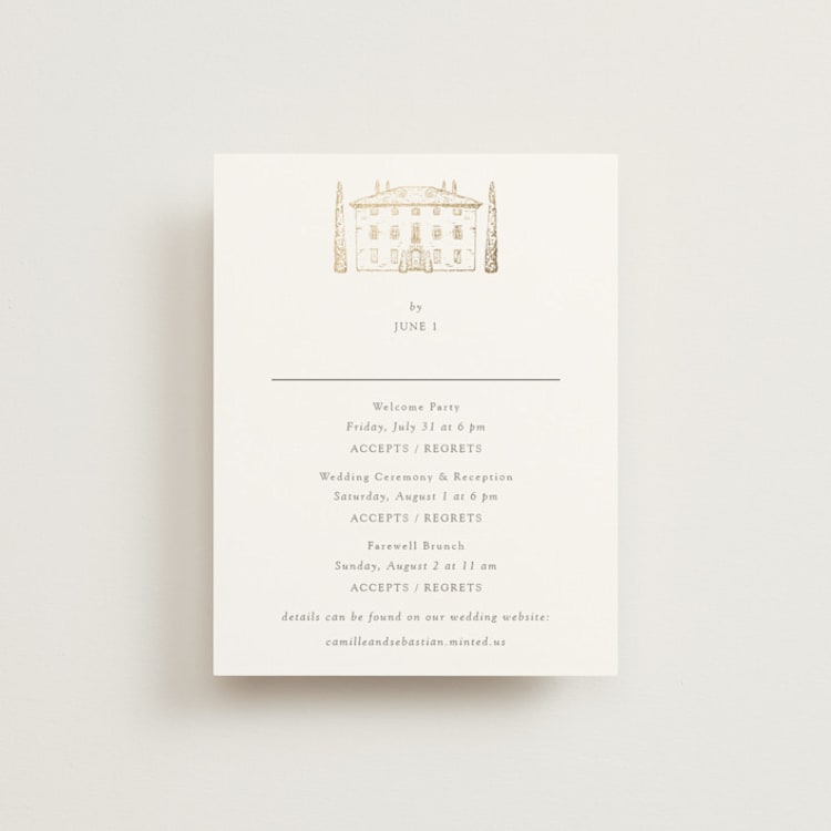 "Villa Balbiano" - Foil-Pressed Multi-Event RSVP Cards in Graphite by Melinda Denison - Front