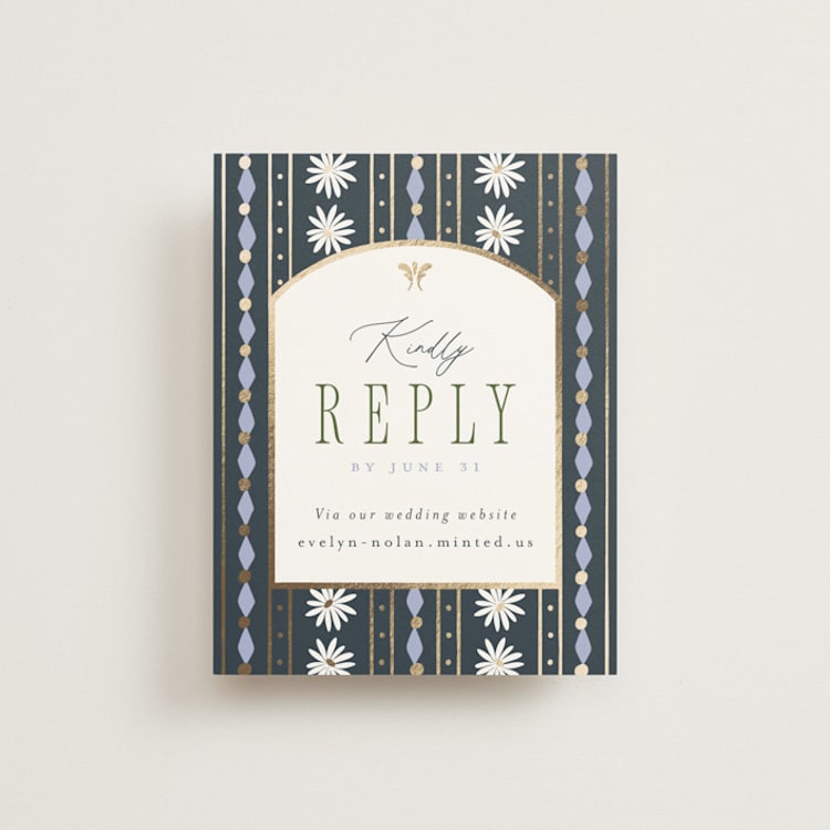"Sadie" - Foil-Pressed RSVP Online Enclosure Cards in Periwinkle by Erin German - Front