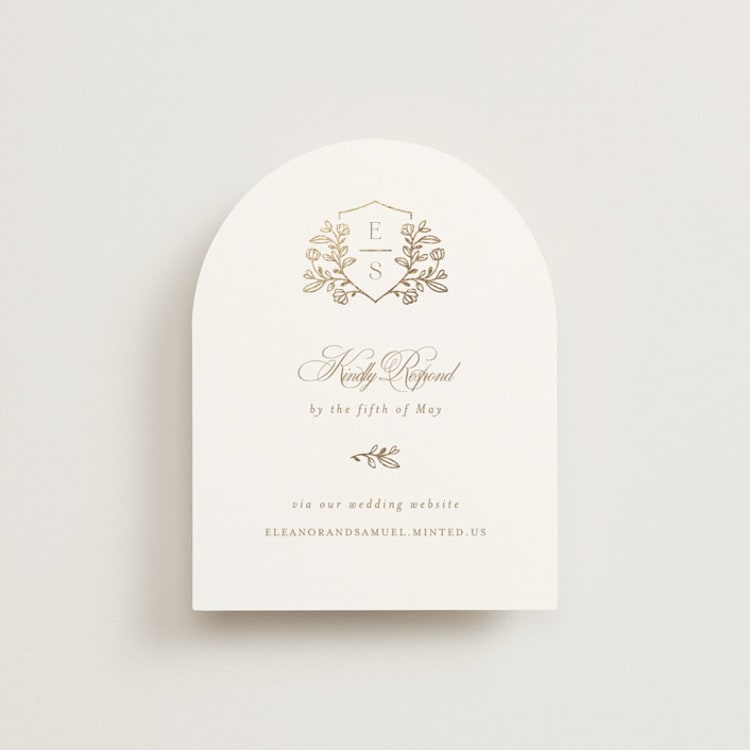 "Gold Crest" - Foil-Pressed RSVP Online Enclosure Cards in Ivory by Mansi Verma - Front