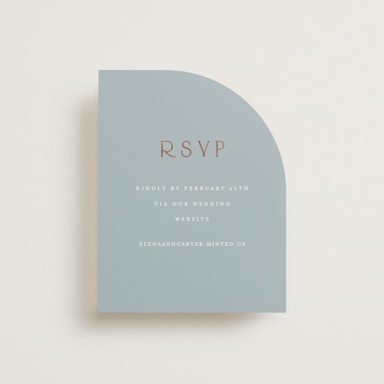 "Gilded Edge" - Foil-Pressed RSVP Online Enclosure Cards in Provincial by Angela Thompson - Front