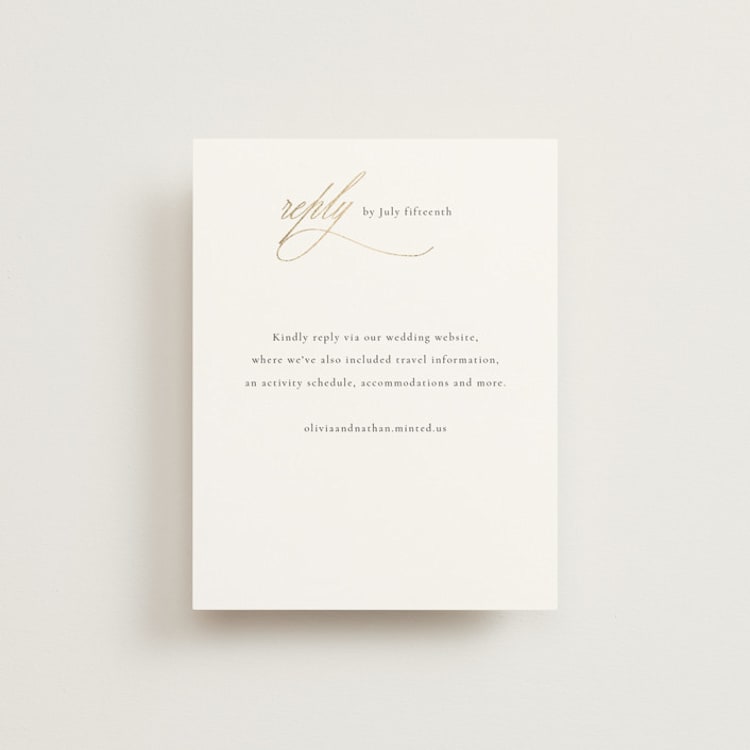 "Aligned" - Foil-Pressed RSVP Online Enclosure Cards in Spun Sugar by Jessica Williams - Front