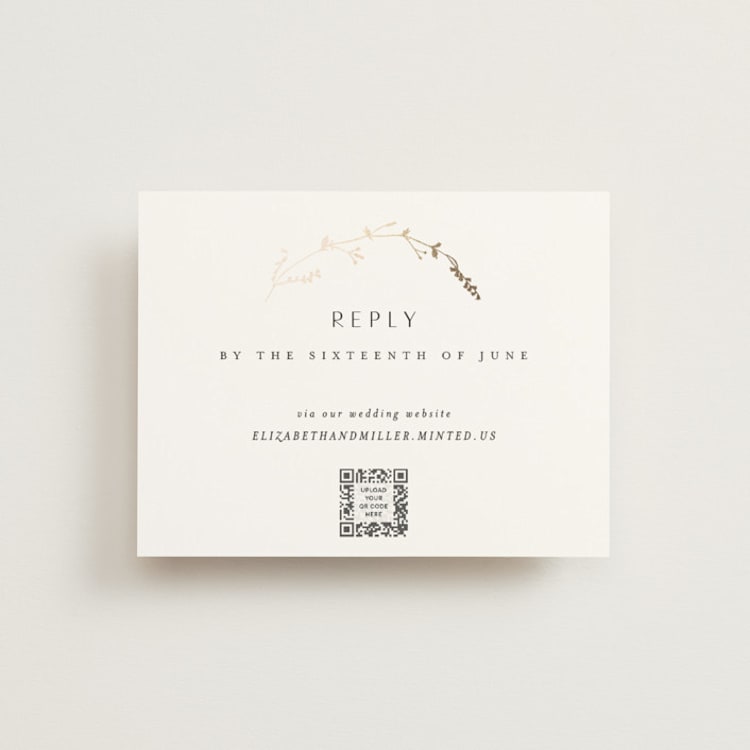 "Vine Wrap" - Foil-Pressed RSVP Online Enclosure Cards in Cotton by Amy Kross - Front