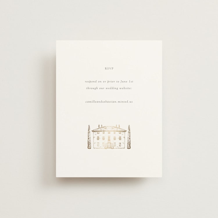 "Villa Balbiano" - Foil-Pressed RSVP Online Enclosure Cards in Graphite by Melinda Denison - Front