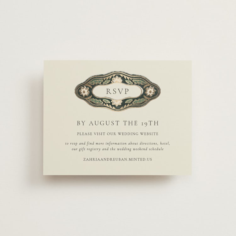 "Frame" - Foil-Pressed RSVP Online Enclosure Cards in Emerald by Jen Owens - Front