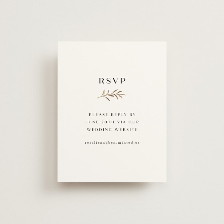 "Petite Sprig" - Foil-Pressed RSVP Online Enclosure Cards in Black Dahlia by Olivia Raufman - Front