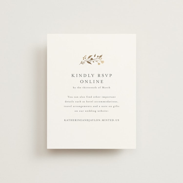 "Embrace" - Foil-Pressed RSVP Online Enclosure Cards in Cloudy by Jennifer Postorino - Front