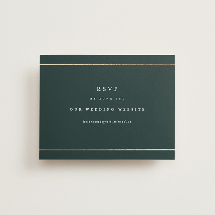 "Style and grace" - Foil-Pressed RSVP Online Enclosure Cards in Forest by Stacey Meacham - Front