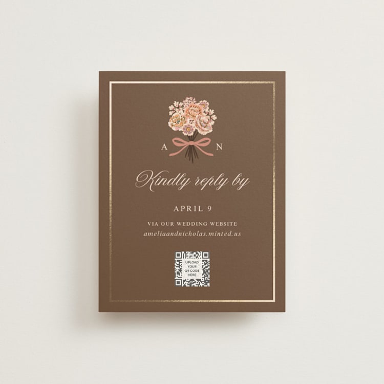 "Blooming path" - Foil-Pressed RSVP Online Enclosure Cards in Chocolate by Paola Benenati - Front