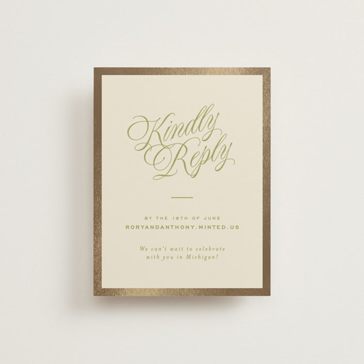"rory" - Foil-Pressed RSVP Online Enclosure Cards in Olive by Ellen Schlegelmilch - Front