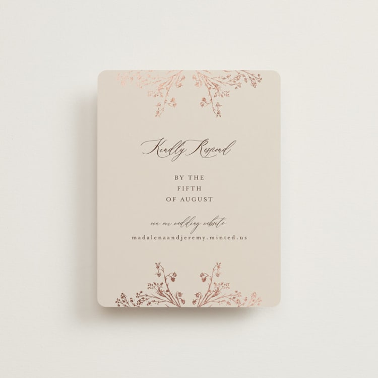 "Shining Florals" - Foil-Pressed RSVP Online Enclosure Cards in Almond by frau brandt - Front