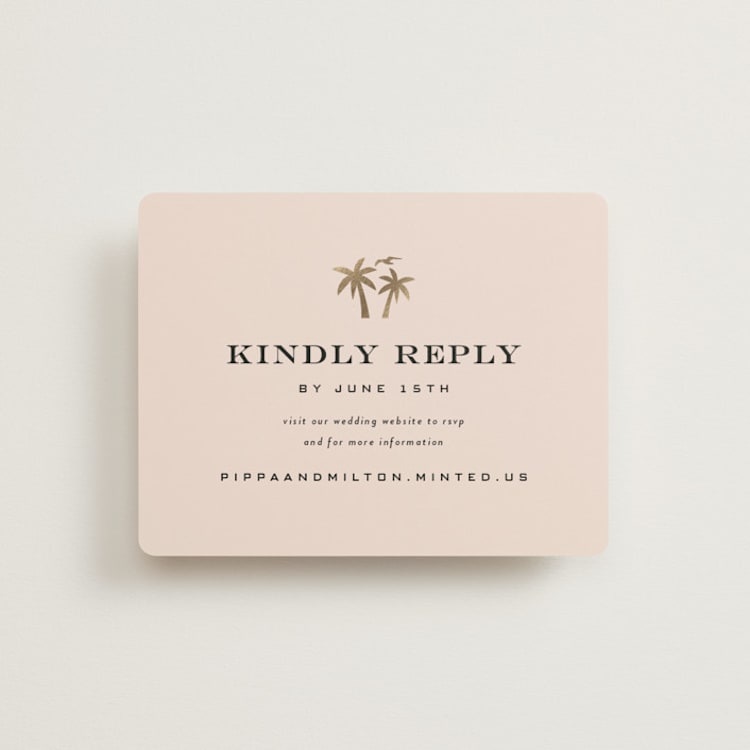 "tropical getaway" - Foil-Pressed RSVP Online Enclosure Cards in Blush by Laura Hamm - Front