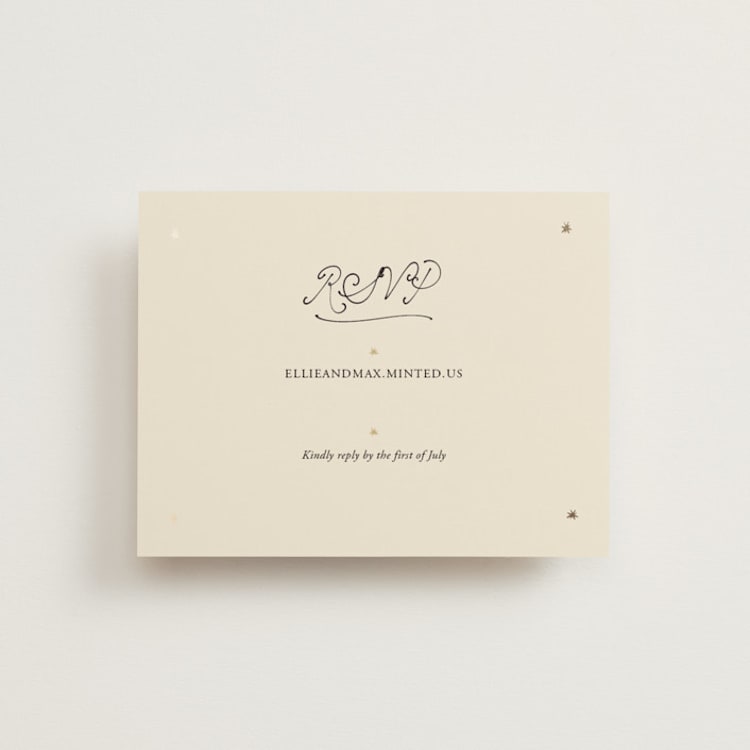 "Written in the Stars" - Foil-Pressed RSVP Online Enclosure Cards in Noir by Ani Somi - Front