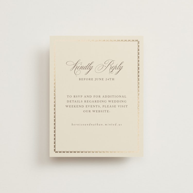 "Ahlum" - Foil-Pressed RSVP Online Enclosure Cards in Champagne by Deynaaz Daraei - Front