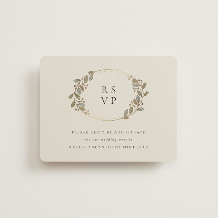 "Vine Wrap" - Foil-Pressed RSVP Online Enclosure Cards in Fern by Jen Owens - Front