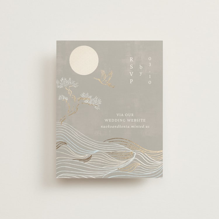 "Asahi" - Foil-Pressed RSVP Online Enclosure Cards in Ash by Jelena Vuletic - Front