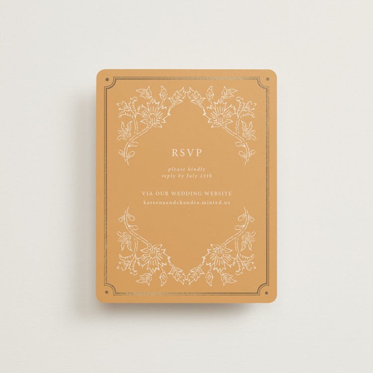 "Marigold" - Foil-Pressed RSVP Online Enclosure Cards in Ochre by Hannah Bowman - Front