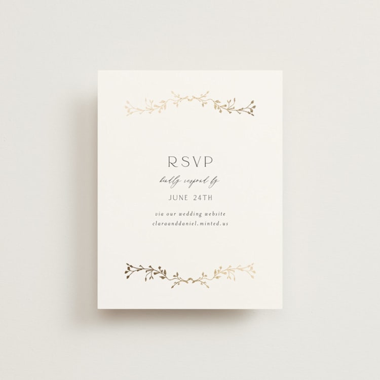 "Delicate Vine" - Foil-Pressed RSVP Online Enclosure Cards in Alabaster by Susan Moyal - Front