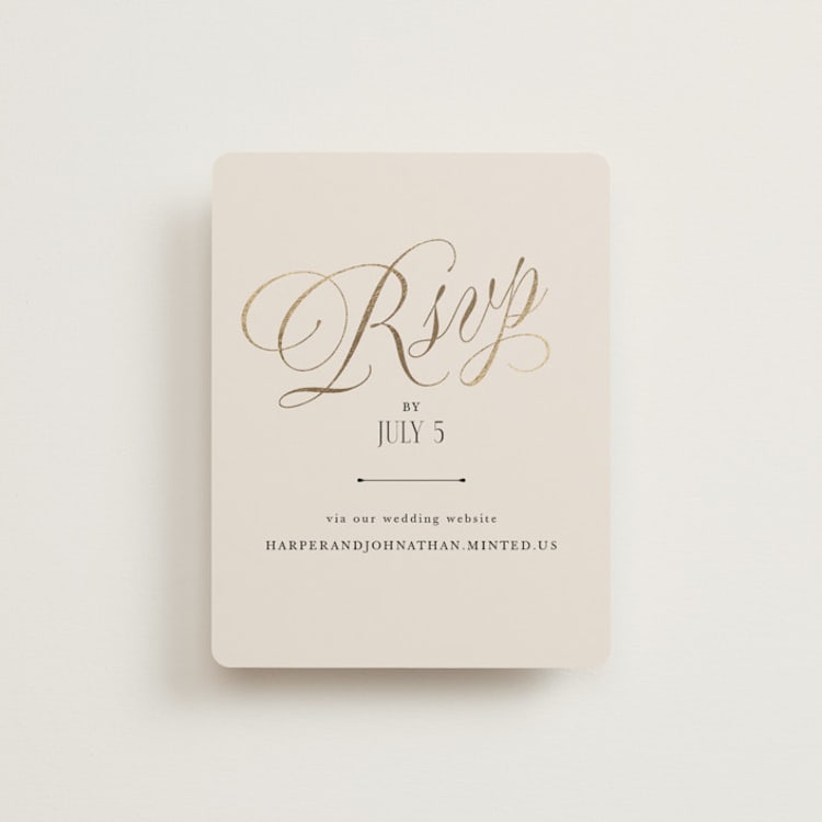 "Mirin" - Foil-Pressed RSVP Online Enclosure Cards in Linen by Kate Ahn - Front