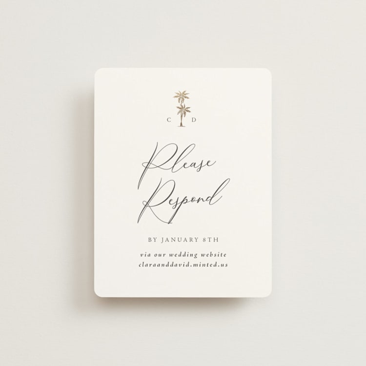 "Palm Monogram" - Foil-Pressed RSVP Online Enclosure Cards in Leaf by Olivia Raufman - Front