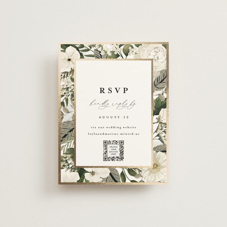 "Classic Love" - Foil-Pressed RSVP Online Enclosure Cards in Vanilla by Susan Moyal - Front