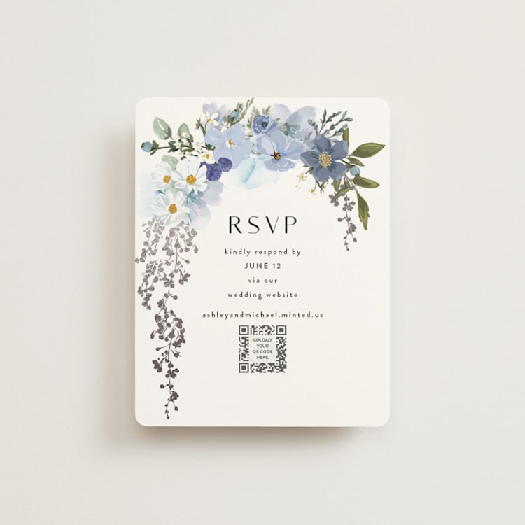 "Layered florals" - Foil-Pressed RSVP Online Enclosure Cards in Serenity by Susan Moyal - Front
