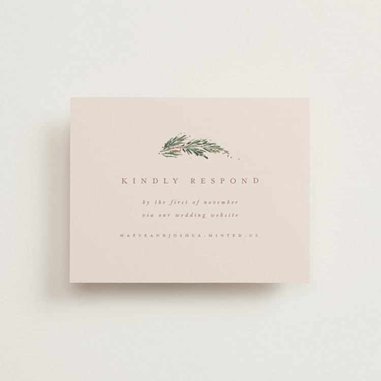 "Winter Garland" - Foil-Pressed RSVP Online Enclosure Cards in Latte by Leah Bisch - Front