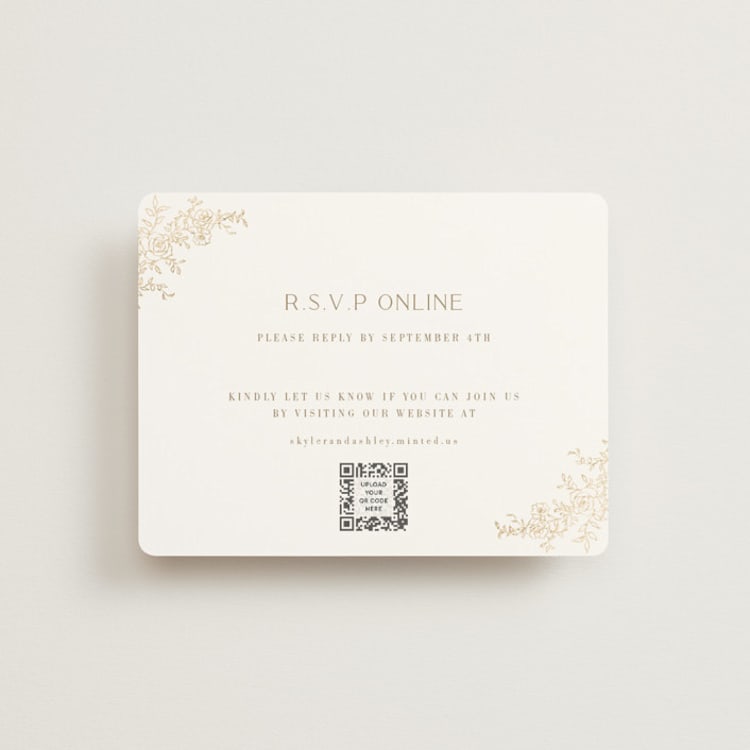 "floral crest" - Foil-Pressed RSVP Online Enclosure Cards in Champagne by Cass Loh - Front
