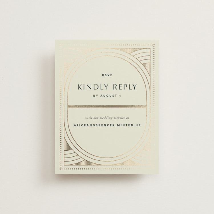 "deco arch" - Foil-Pressed RSVP Online Enclosure Cards in Fir by Kindred Fields - Front