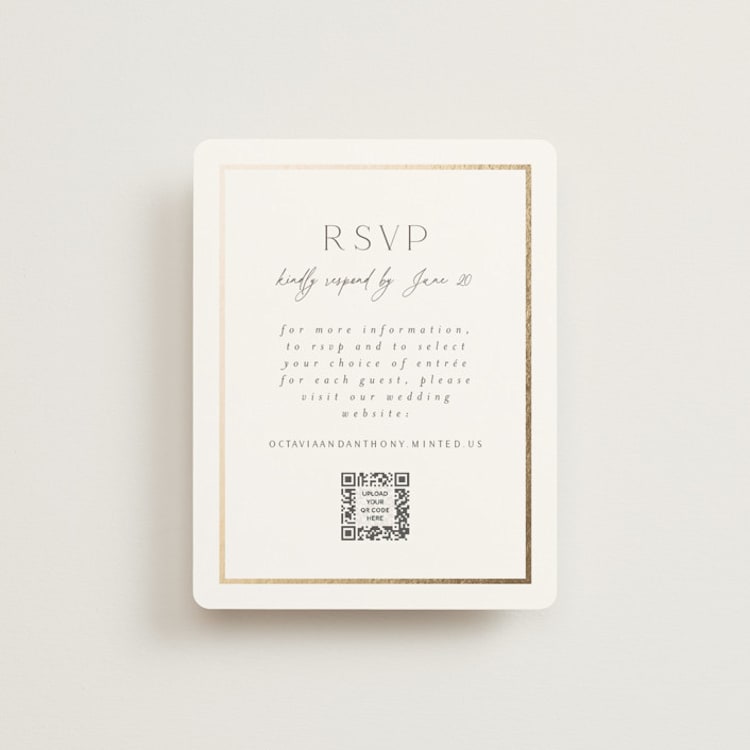 "Regal" - Foil-Pressed RSVP Online Enclosure Cards in Porcelain by Nicole Walsh - Front